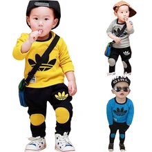 New Autumn 2016 Boy Clothes set Cartoon Letter Printed O Neck Long Sleeve Pullover Pant Kids