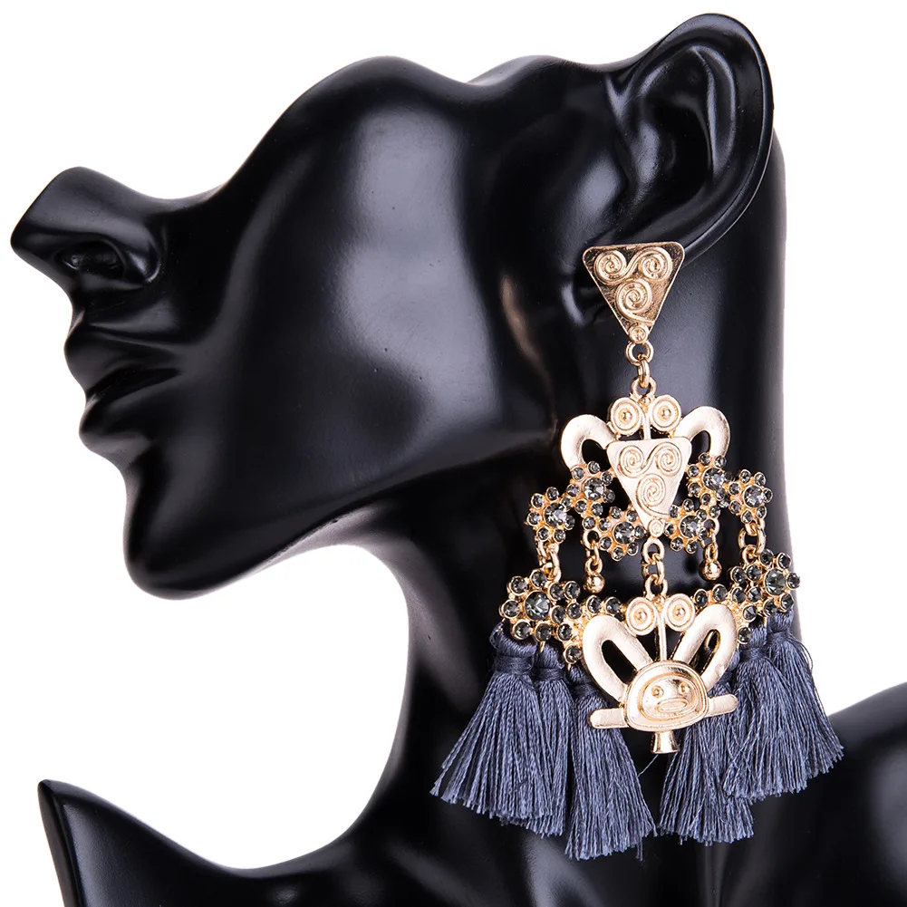 180902608 wholesale gold tassel earrings crystal chandelier dangle drop tassel earrings jewelry indian thread tassel earrings