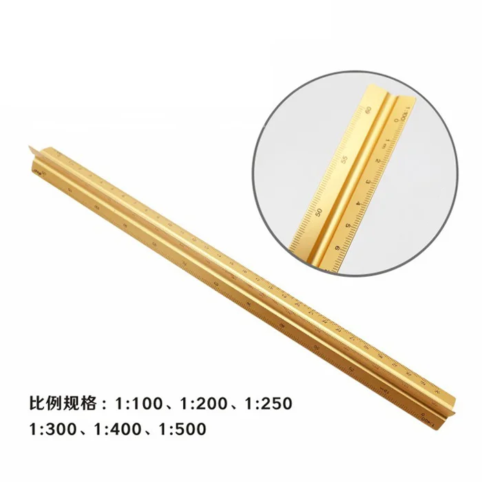Wholesale production of 12 inches 30 cm metal color aluminum Triangular scale ruler spot supply