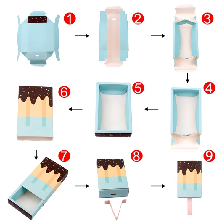 Ice Cream Gift box Baby shower Birthday Party Candy box Ice cream shape Wedding party Favor Box Cartoon Pull-out Tray