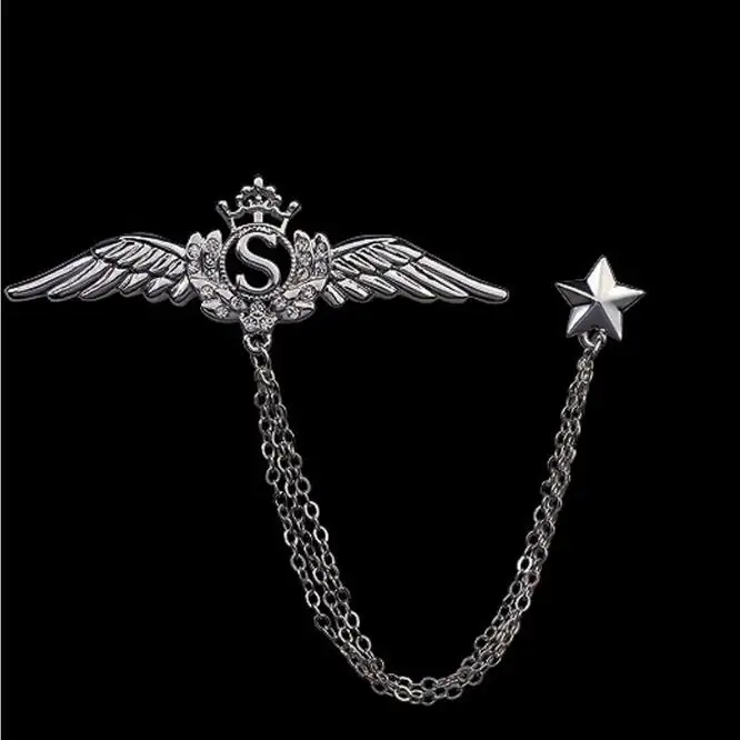 wholesale New Alloy Silver England Tassels Chain Brooch For Men Suit Brooches Pins Fashion Jewelry