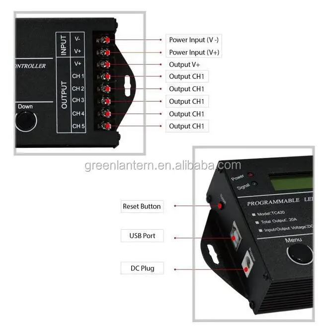 DC12-24V 20A 5 Channel output computer programmable led time controller with USB cable and CD-ROM