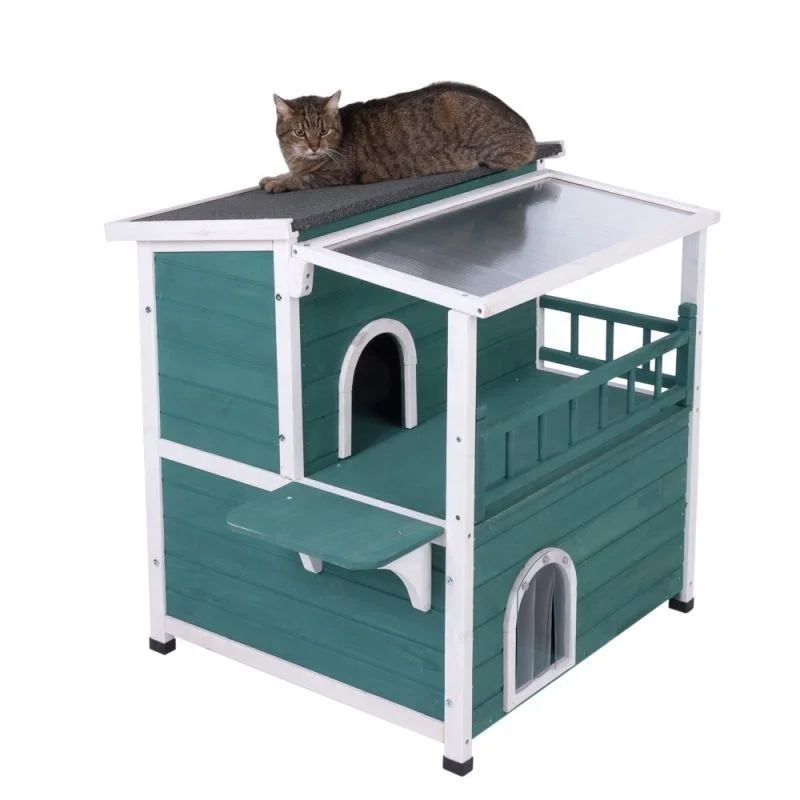 Weatherproof Cat Outdoor House Shelter Pen Kennel Enclosure With Sunroof Wooden cat cage