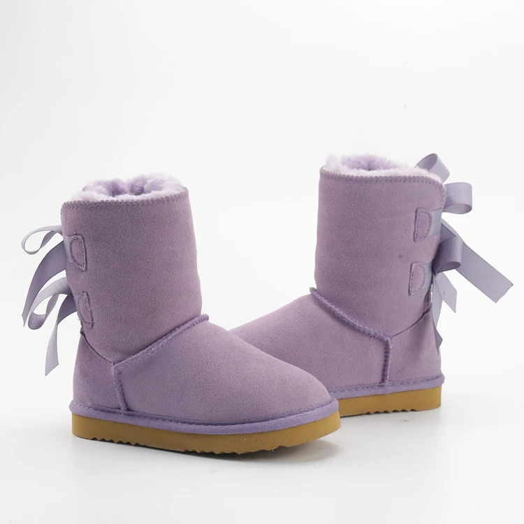 Модные детские теплые зимние сапоги для маленьких девочек с милым бантом и подкладкой из искусственного меха