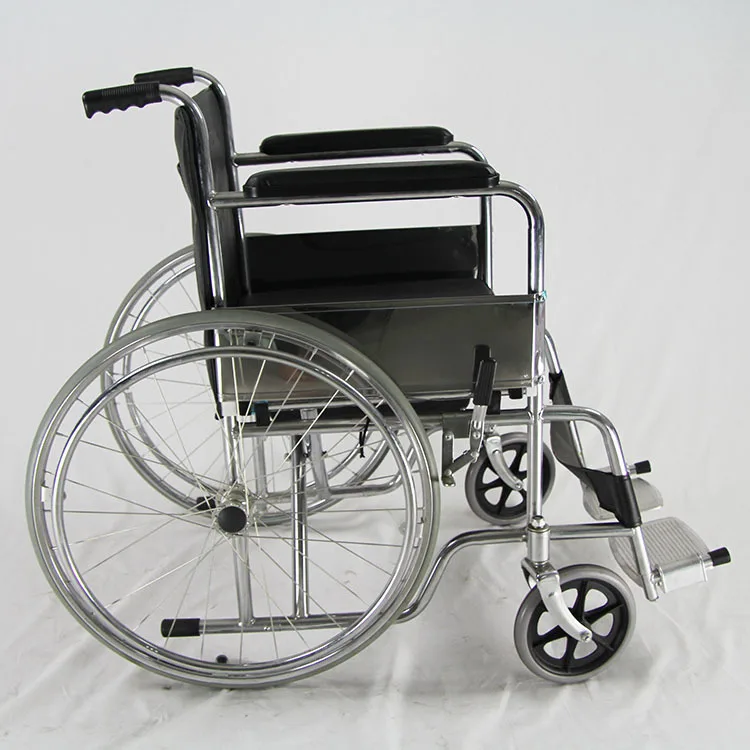 Folding commode wheelchair with leather U shape seat with bucket