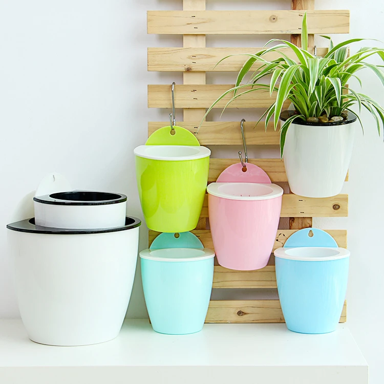 self watering Plant Flower Pot Wall Hanging Plastic Planter House Garden