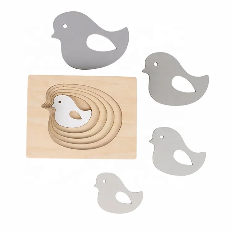 Многослойный деревянный пазл для детей, развивающая головоломка с кроликом/птицей/слоном/Китом для раннего развития