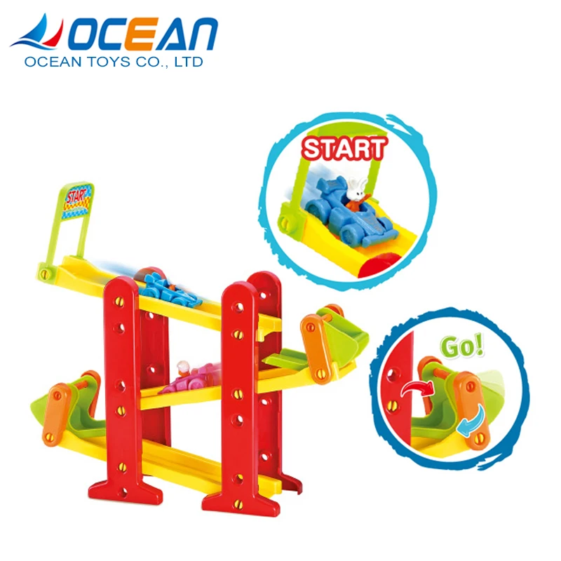 24 pcs assembled kids toy cars race track with animal track car