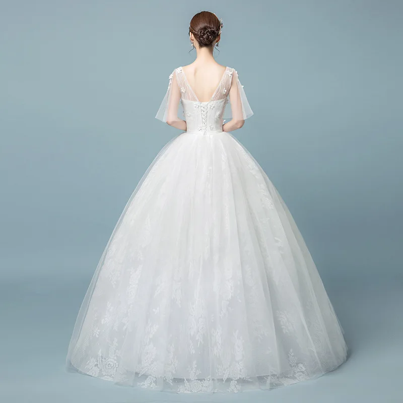 
HQ171 African Women Frocks and Dresses Sexy V-neck Bridal Gown Lace Vestido De Novia flora fairy wedding gown dress 