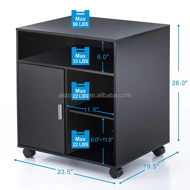 Office furniture use for Printer Stand Wood Work Cart with wheels in Black