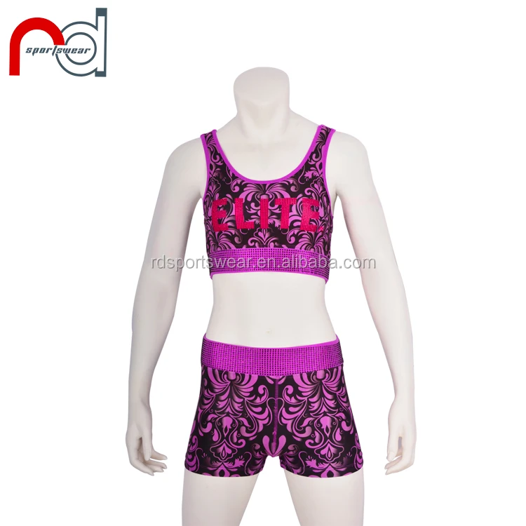 Custom Children Girls Cheerleading Practice Wear Cheer Top And Shorts Gymnastics Training Dance Team Wear