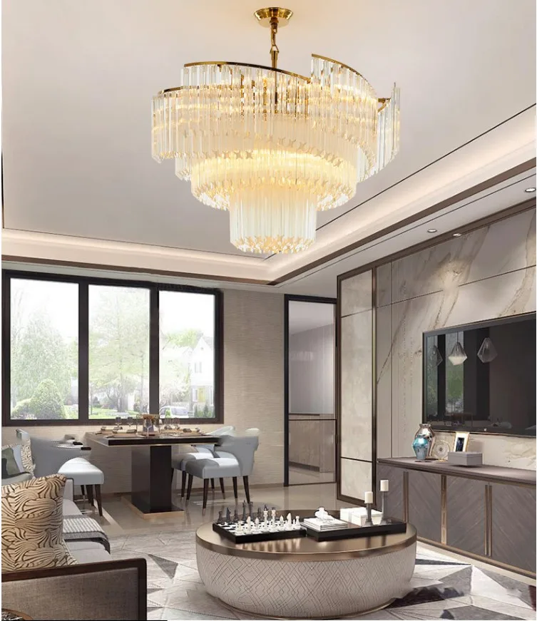 Golden Luxury Big Restaurant Hall Ceiling Pendant Stainless steel K9 Postmodern Glass K9 Crystal Chandelier luxury chandelier