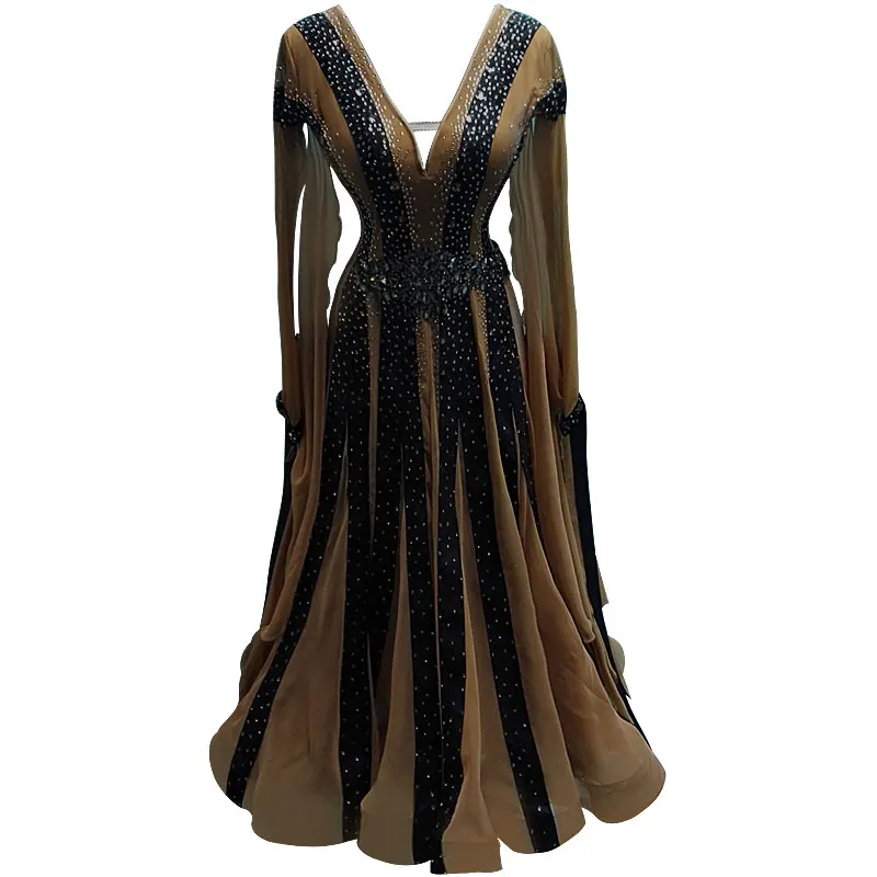 
Import fabric crystals performance ballroom dance wear adults waltz ballroom dance dress 