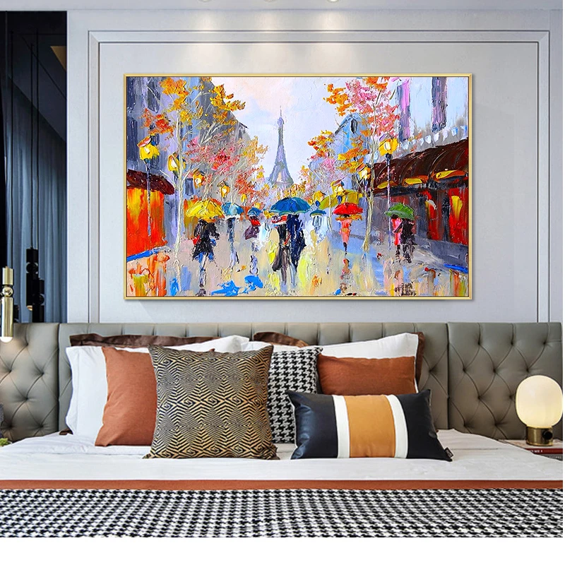 Famous landscape impressionist art paris city street scene handmade oil paintings