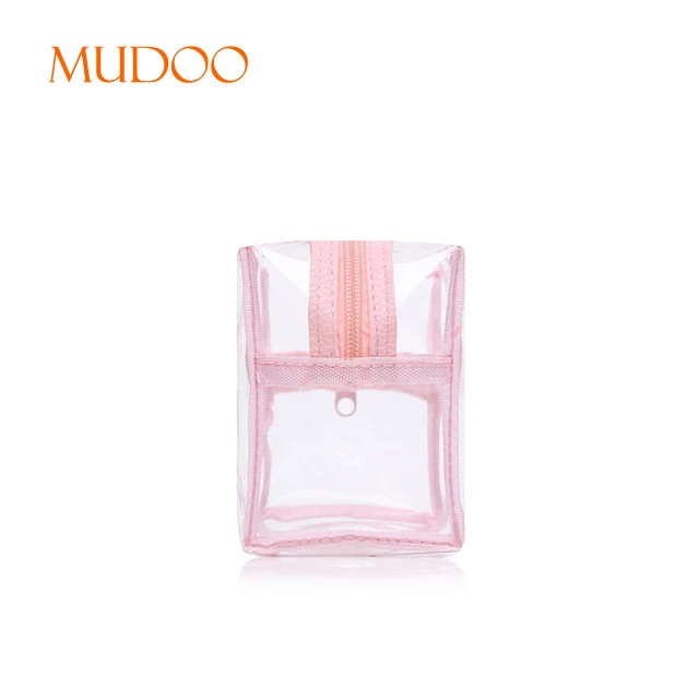 Transparent PVC Waterproof Clear Pink Makeup Bag with Handle