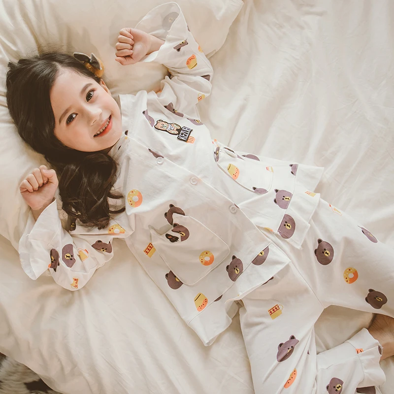 
Kids little girls sleepwear 2 piece set 100%cotton long sleeve cute pattern printed pajamas set 