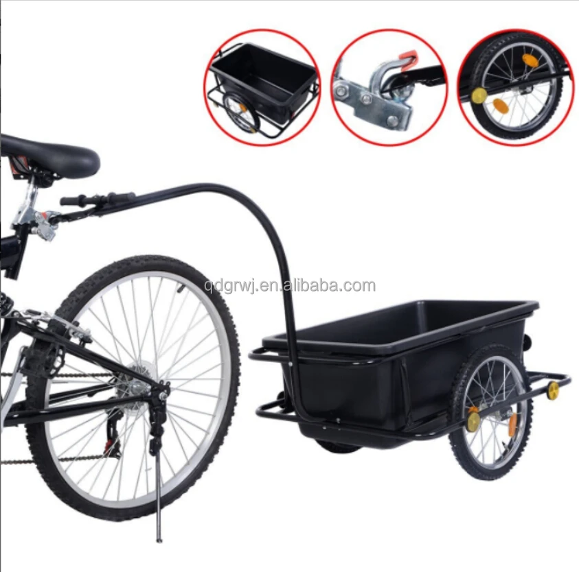 90L plastic tray bike bicycle cargo trailer with pneumatic wheel