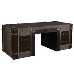 Classic furniture rattan office table retro leather desk vintage designer office table
