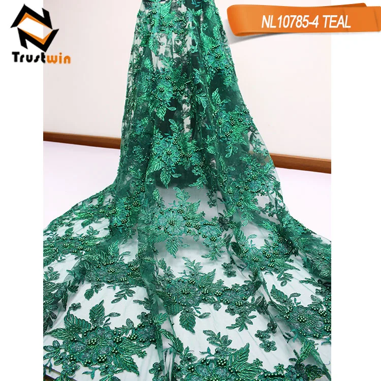 Good quality handmade bead embroidery french lace fabric