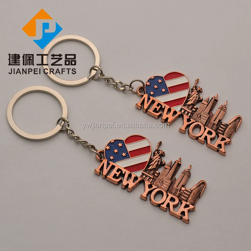 Antique Bronze Plating America Flag New York Tourist Souvenir Gift Keychain