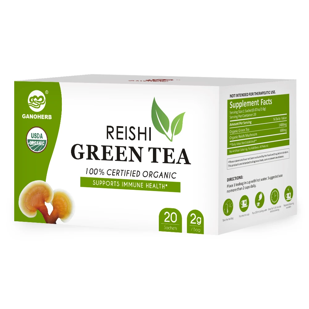 Free Sample Chinese Organic Herbal Green Tea With 100% Certified Organic Reishi mushroom In Bag Best Brands Price