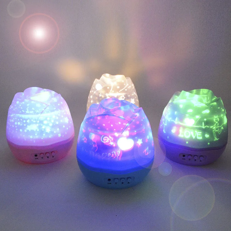 Wholesale Stock Small Order Lovers Gift Colorful Rose Star LED Night Light Projector
