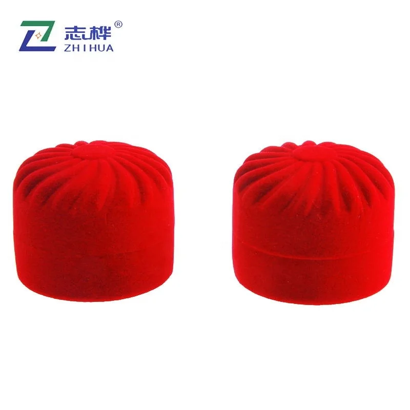 Wholesale Sun Shape Wedding Ring Packaging Red Flocking Jewelry Case Classical Velvet Ring Roll Box With Logo