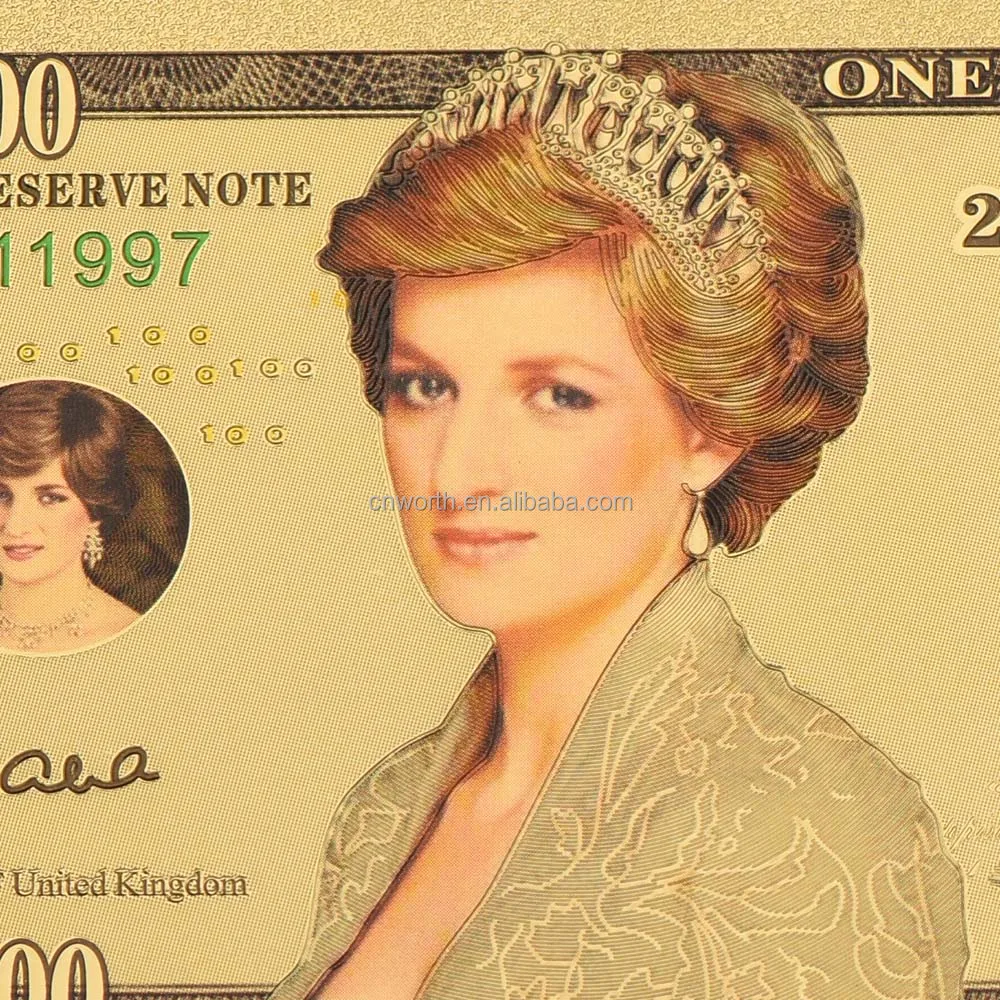 1 Million Dollar Diana Princess Challenge Coin Princess 24k Gold Plated Foil Banknote