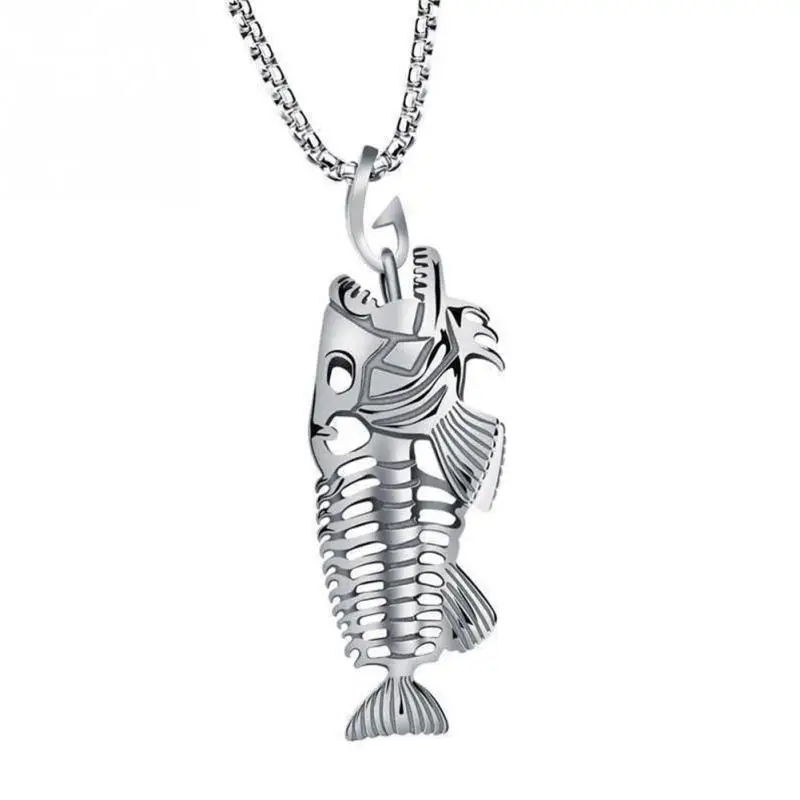 Skeleton Fish Stainless Steel Chain Fish Bone Necklace Pendant
