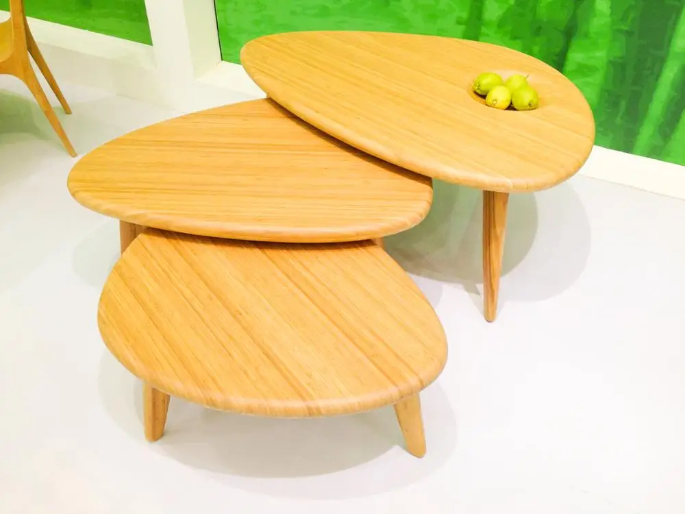 Pebbles Bamboo Furniture Nesting Tables Coffee Table Bunch Modern Design for Living Room Solid Round Coffee Table Wood