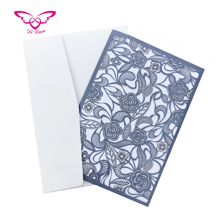 Laser Cut Beautiful Flower Ivory Invitation Card Wedding