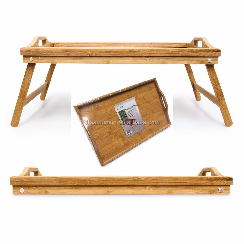 Bamboo Wooden Bed Tray With Folding Legs Serving Breakfast Lap Tray Table Mate
