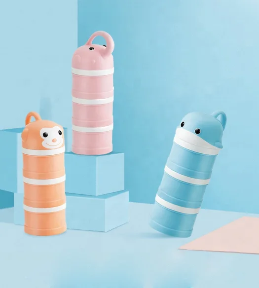 Portable three layers lovely multi-functional baby milk powder formula dispenser container baby food storage containers