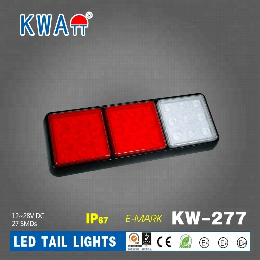 
Factory High Quality 12V-24V Rectangle Vehicle 27pcs LED Stop Turn Rear Tail Lights For Truck Trailer Marine With E-Mark 