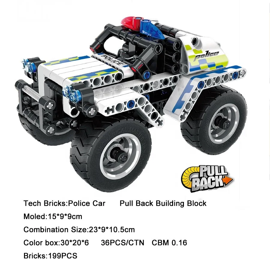 Tech Bricks Pull Back  Car  Police Motorbike building blocks