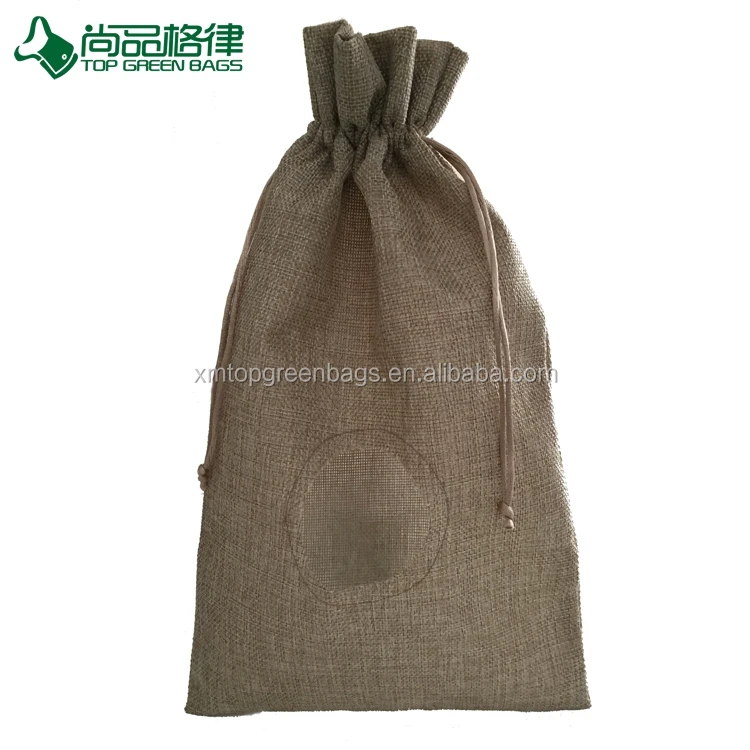 Factory price custom jute wine bottle bag jute small drawstring bags burlap sack