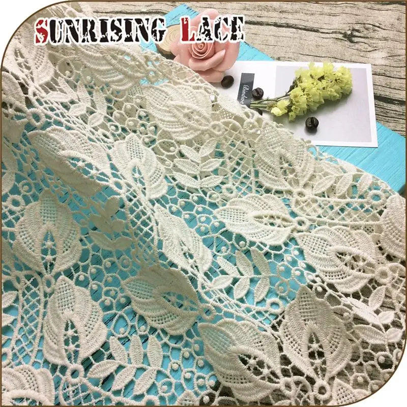 White Embroidery China Thick Wedding Lace Fabric