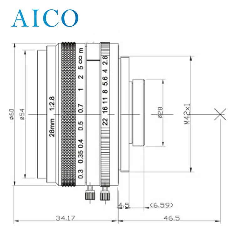 non distortion F2.8-F22 T-mount Manual Iris 28mm tmount T-mt M42 machine vision FA lens for industrial camera system