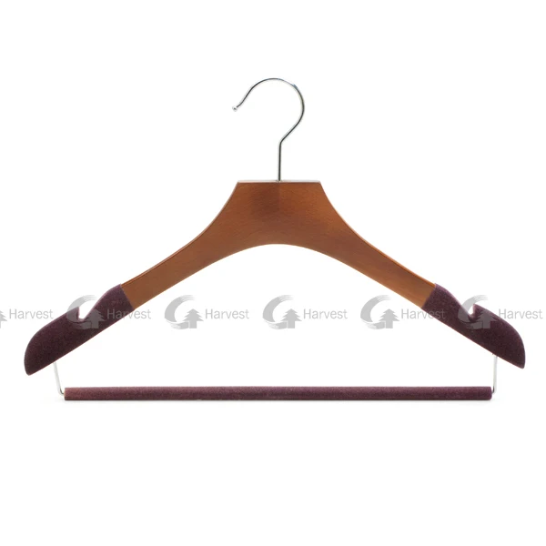 Chinese factory  velvet shoulder coated wood hanger
