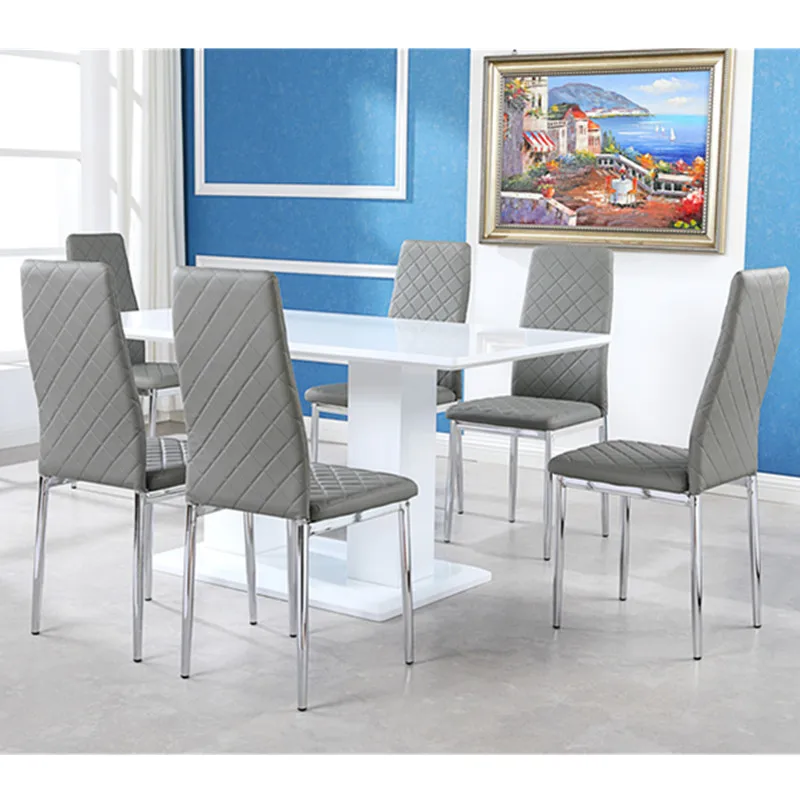 modern white high gloss wood dining table with leather chairs