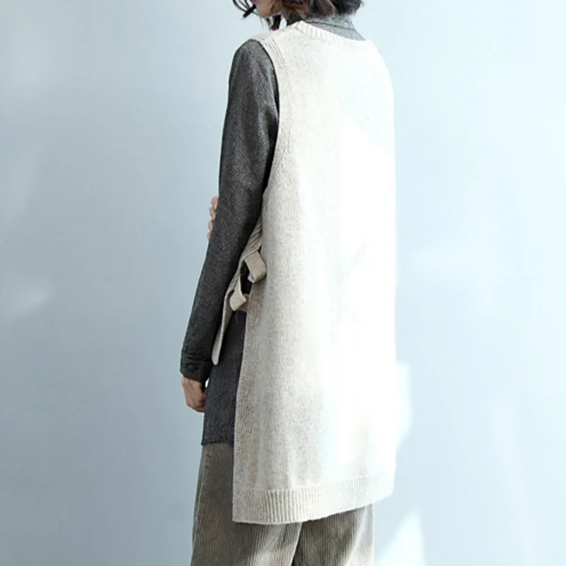 
young girl cotton cashmere o neck cable knit loose pullover vest with divarication 