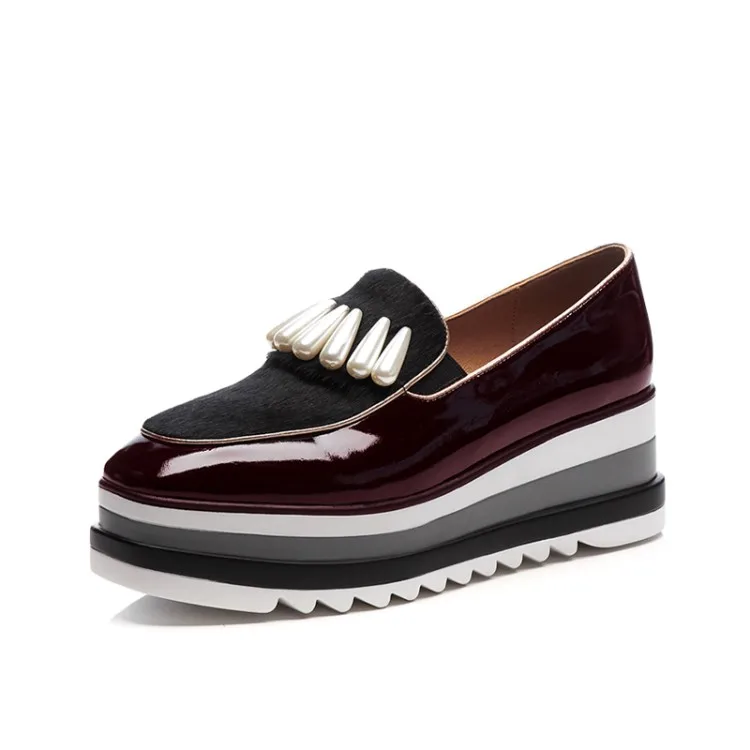 Korea style beautiful leather ladies flat foot shoes