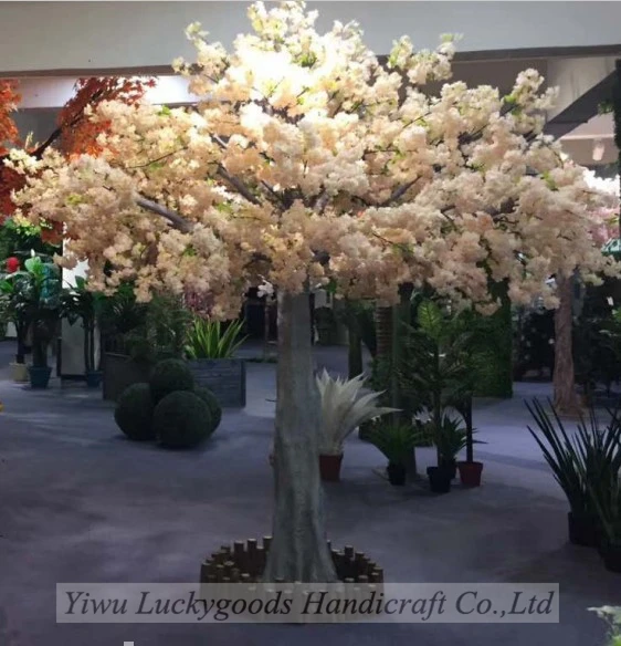 Luckygoods LG20180831 3m white silk full branch cherry blossom flower tree in pair  for wedding party events walkway decoration