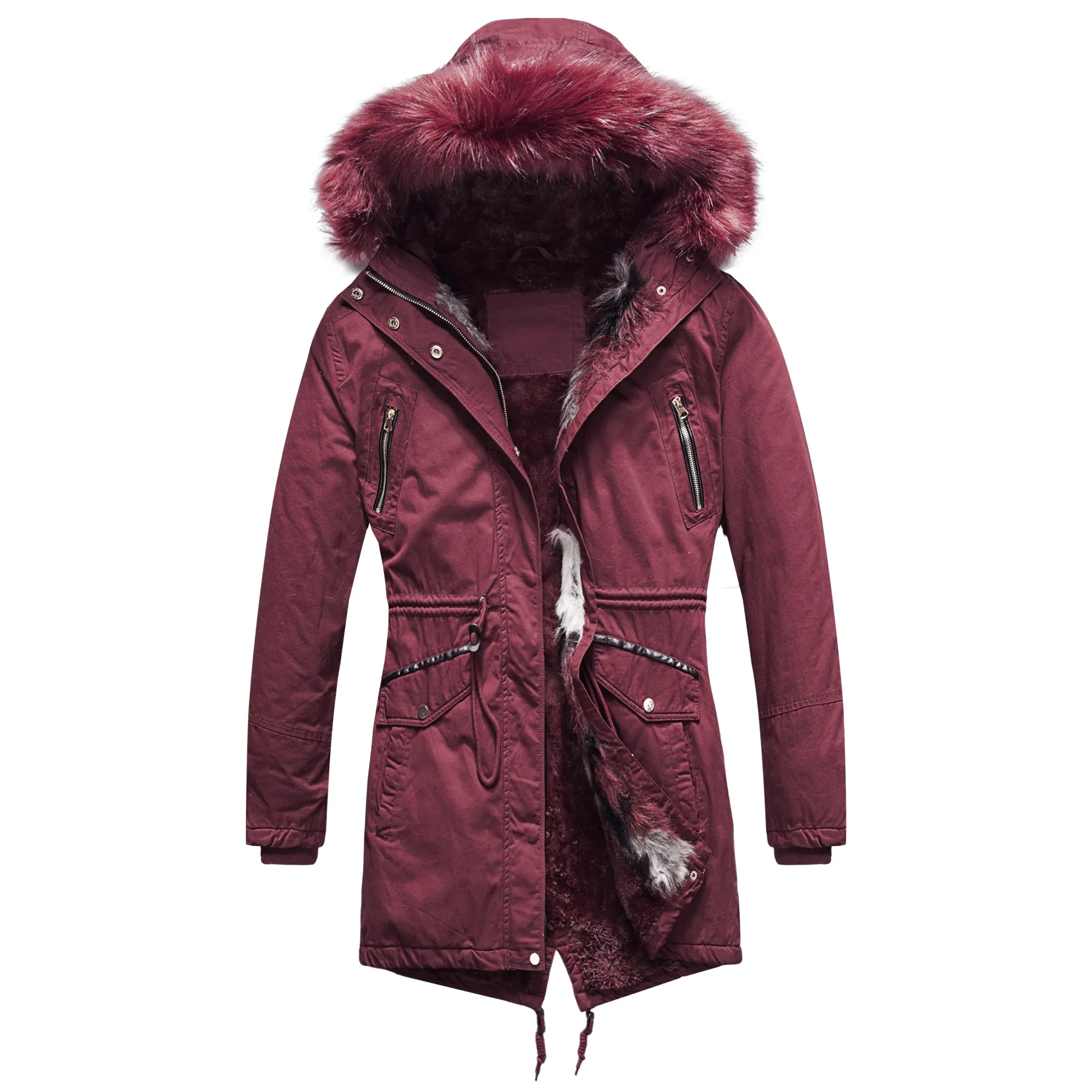 Hooded Fur Long Parkas Women Winter Coat New Fashion Ladies Slim Fur Jacket