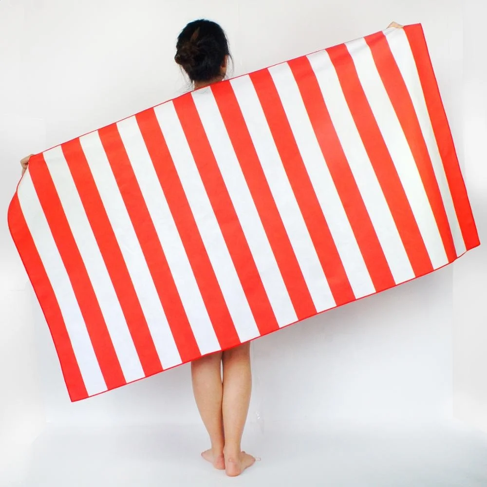 
Custom logo sublimation microfiber highly absorbency suede cabana striped blue sports beach travel towel stock lot 
