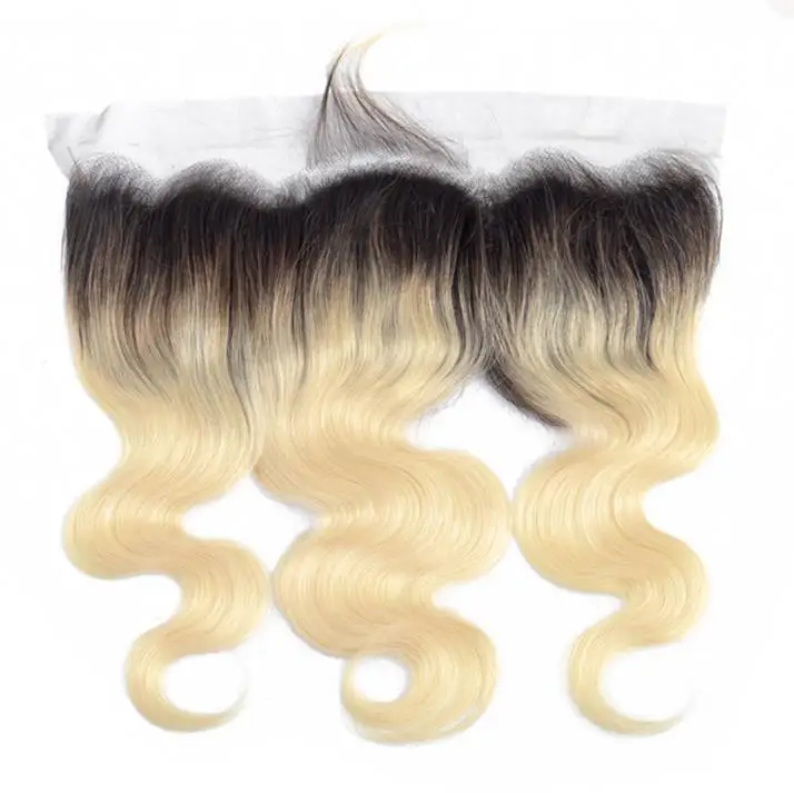 100% Unprocessed Caucasian Human Hair 1B 613 Blonde Ombre Color Remy Ukrainian Hair Weave Bundles With Lace Closure Frontal