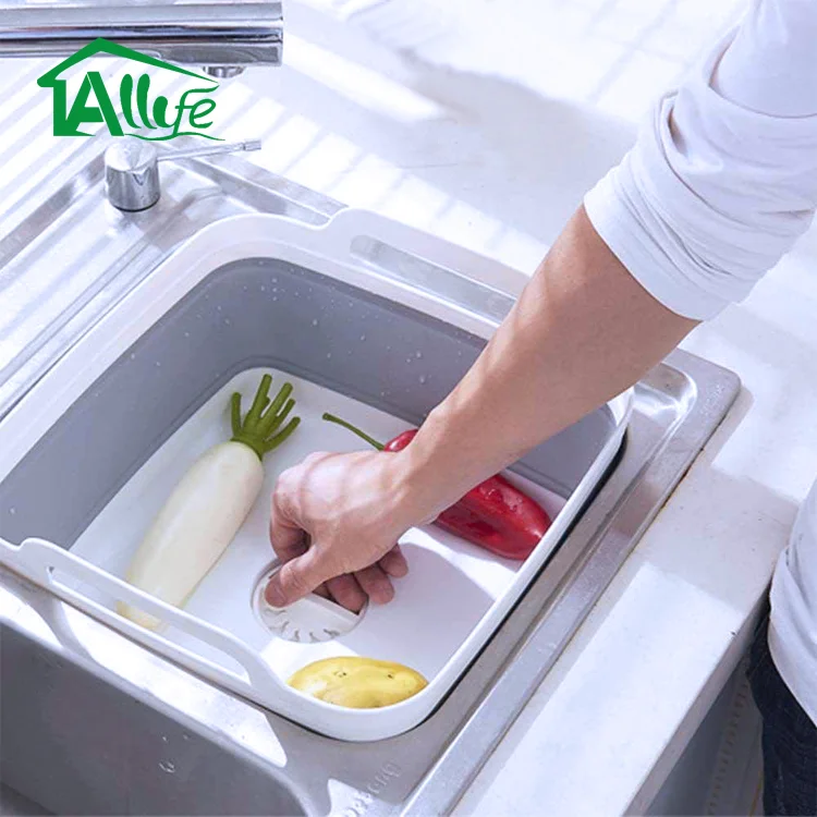 Plastic Dish Tub Small with drain Collapsible Food Strainers DishPan Colander Over the Sink Dish Drainer