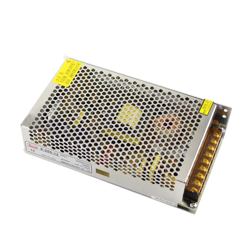 SMUN S-200-12 110V/220VAC Manual Switch Selected Input 12VDC 16.5A Switching Power Supply