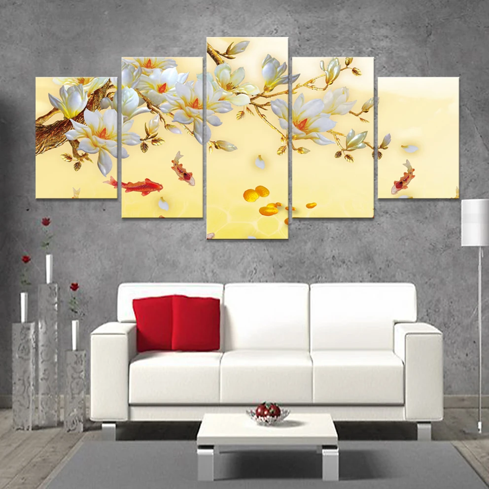 5 Panel Wall Decoration Canvas Flower Painting Canvas Wall 3D Art Painting