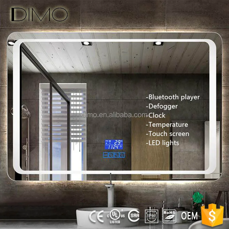 
LED lighted bathroom touch screen smart mirror price with Blue_tooth/radio/clock/temperature 